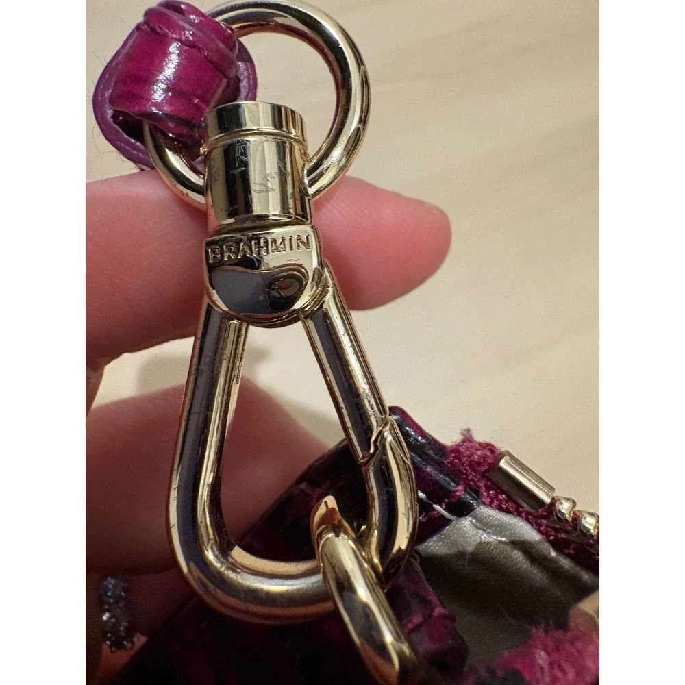 Brahmin Croc Embossed‎ Leather Wristlet Clutch Berry Purple Gold Hardware